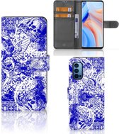 Book Style Case OPPO Reno 4 Pro 5G Smartphone Hoesje Angel Skull Blue