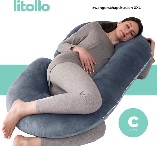 Litollo® Zwangerschapskussen (C-shape) - Voedingskussen - Lichaamskussen - Zijslaapkussen - Body pillow - Met Fluwelen Afneembare Hoes