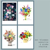 Flowerpainting by Albertien - Handgeschilderde kaarten - Set bloemen assortie 4st - dubbel