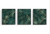 Poster Set 3 Gouden Botanische Palmboom Bladeren - 50x40cm  - Planten - Muurdecoratie