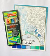 Kleurboek voor volwassen ''Bloemen 1'' + 12 Stabilo kleurpotloden - Schaduw Kleurboek voor volwassenen - Kleurpotloden voor volwassenen - Potloden volwassenen - Kleuren - Stiften -