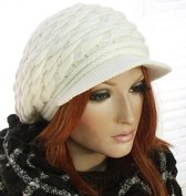 Dubbel gebreide dames winter muts baret petje kleur wolwit maat one size
