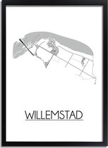Willemstad Plattegrond poster A2 + fotolijst zwart (42x59,4cm) - DesignClaud