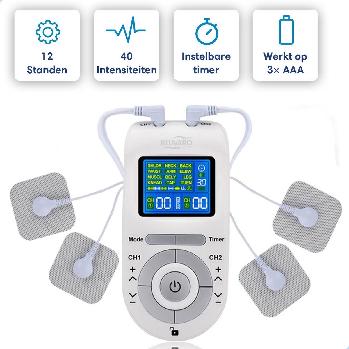 ÉLECTROSTIMULATEUR TENS PORTABLE 2 CANAUX ET 8 PROGRAMMES QUIRUMED