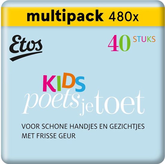 Etos Kids Poets Je Toet vochtige doekjes 480 stuks (12 x 40 stuks) - Etos