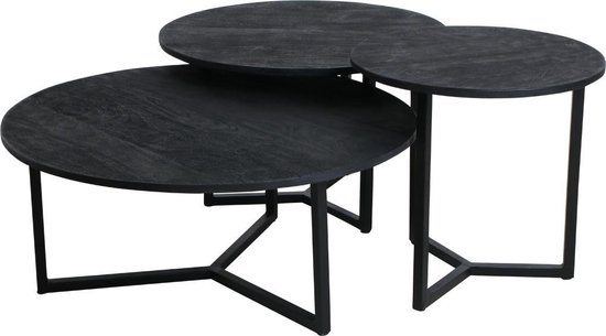 Raw Materials Salontafels Rond - Set van 3 - Ø 75 cm - Zwart Mangohout |