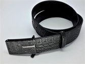 RR20-29b.125 Leren riem krokodil, zwart, L125cm, H38mm, D4mm