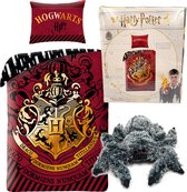 Harry Potter Dekbedovertrek - Eenpersoons - 140 x 200 cm - katoen, incl. pluche zwarte Spin 18cm, Aragog