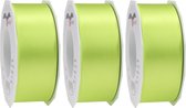 3x Luxe, brede Hobby/decoratie lime groen satijnen sierlinten 4 cm/40 mm x 25 meter- Luxe kwaliteit - Cadeaulint satijnlint/ribbon