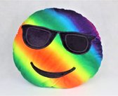 Emoji - Knuffelkussen - Regenboogkleuren -Emoji  met bril