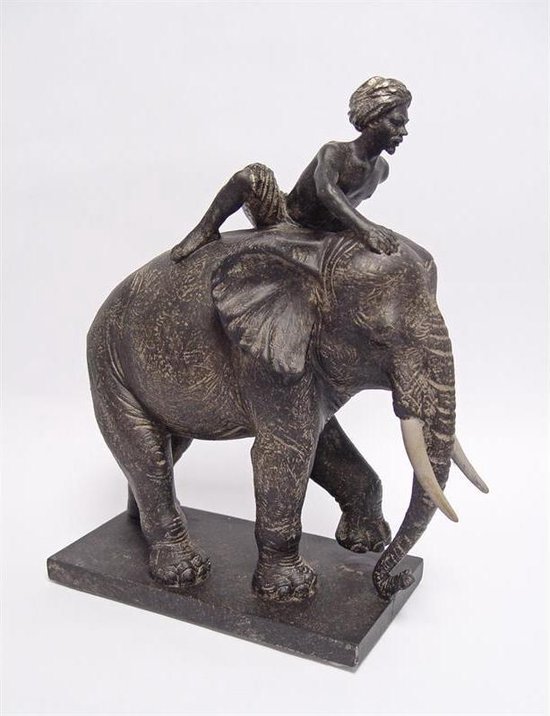Beeld Olifant met rijder - Resin - Gedetailleerd sculptuur - 29 cm hoog