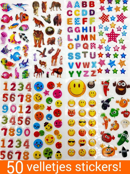 Baan Luidruchtig jurk Stickers 50 Vellen voor Kinderen - Beloningsstickers 3D Foam Dieren Smilies  Letters | bol.com