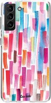 Casetastic Samsung Galaxy S21 Plus 4G/5G Hoesje - Softcover Hoesje met Design - Colorful Strokes Print