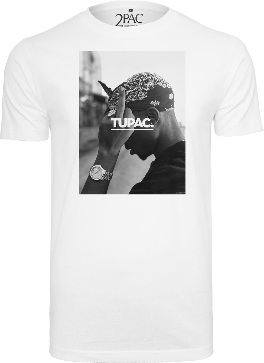Heren Mannen Casual Streetwear GOAT Shirt Tupac Shakur 2Pac Flip the Finger T-Shirt Wit