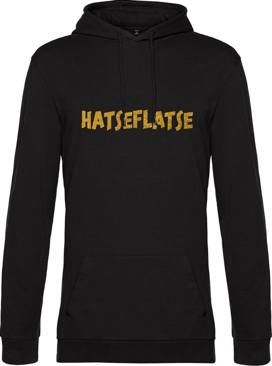 Hoodie met opdruk “Hatseflatse” - Zwarte hoodie met goudkleurige opdruk – Trui met Hatseflats - Goede pasvorm, fijn draag comfort