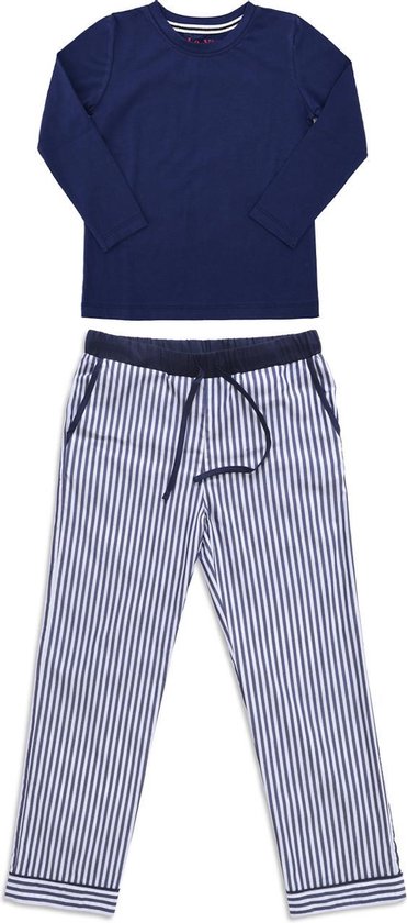 Pyjama La- V Filles avec pantalon en coton rayé bleu foncé 140-146