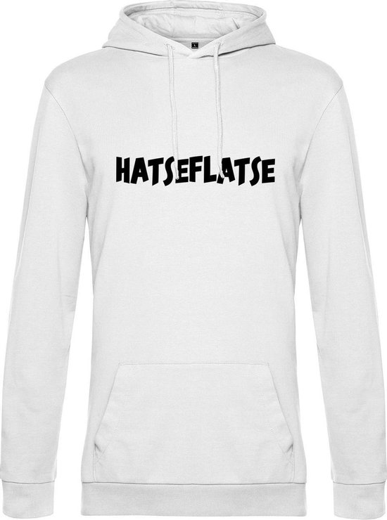 Hoodie met opdruk “Hatseflatse” - Witte hoodie met zwarte opdruk – Trui met Hatseflats - Goede pasvorm, fijn draag comfort
