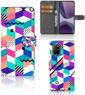 Wallet Book Case OnePlus 8T GSM Hoesje Gepersonaliseerd Cadeau Blocks Colorful
