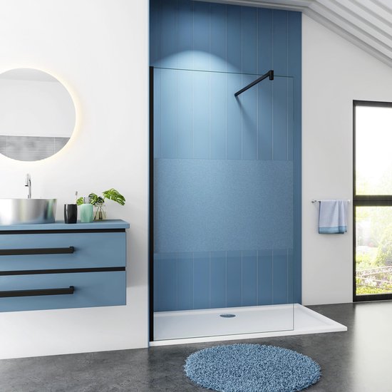 Douche à l'italienne Chrysanthemum 1000x2000 10mm Verre Semi Satiné Noir Mat