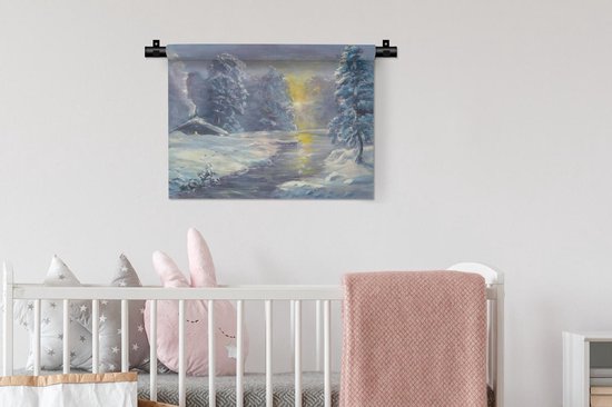 Wandkleed Bossen en bomen illustratie - Een illustratie van een winters bos Wandkleed katoen 60x45 cm - Wandtapijt met foto