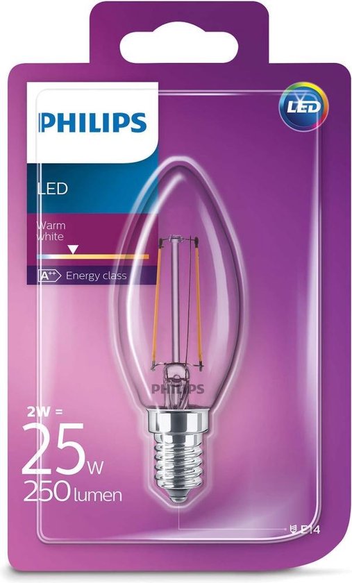 Philips LEDClassic 25W (2W) B35 E14 WW CL ND 1BC/4 Verlichting