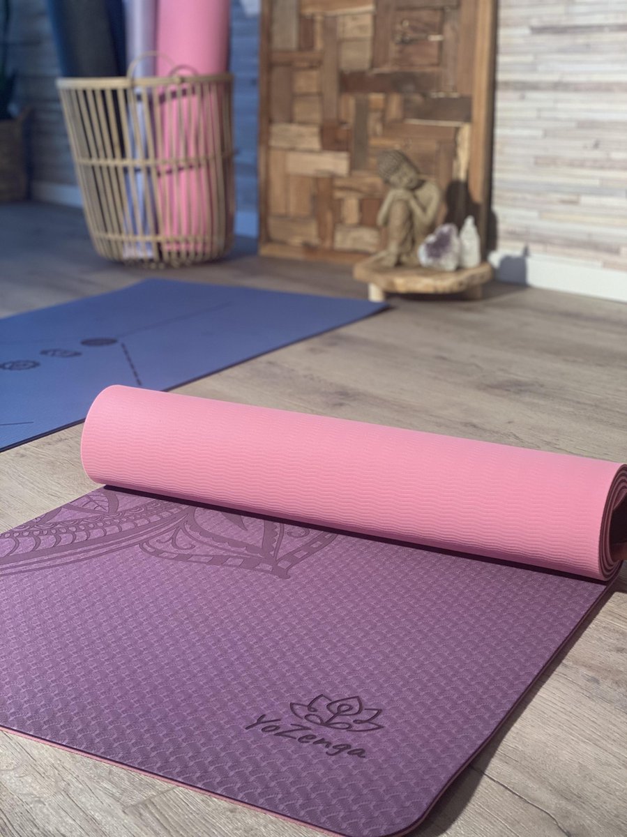 YoZenga Premium Mat Mandala Purple/Pink - Yoga Mat - Extra Dikke Antislip TPE Sportmat - Duurzaam & Lichtgewicht - Inclusief Draagriem thumbnail 6