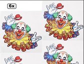 6x Raamsticker vrolijke clown 35 x 40 cm - carnaval clown raam sticker thema feest circus festival optocht
