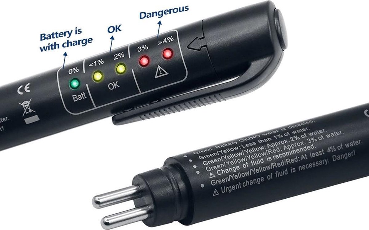 CLIKS Remvloeistof Tester - auto, motor, scooter, brommer - DOT3, DOT4, DOT5 - incl. batterij