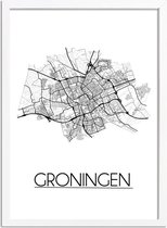 Groningen detail Plattegrond poster A3 + fotolijst wit (29,7x42cm) - DesignClaud