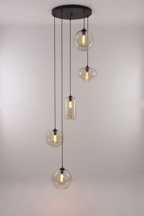 EEF | videlamp hanglamp - 5xE27 - amber glas - 330cm hanglengte | bol.com