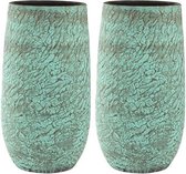 Set hoge vazen in mint met goud shimmer keramiek - grote vaas bloempot plantenbak