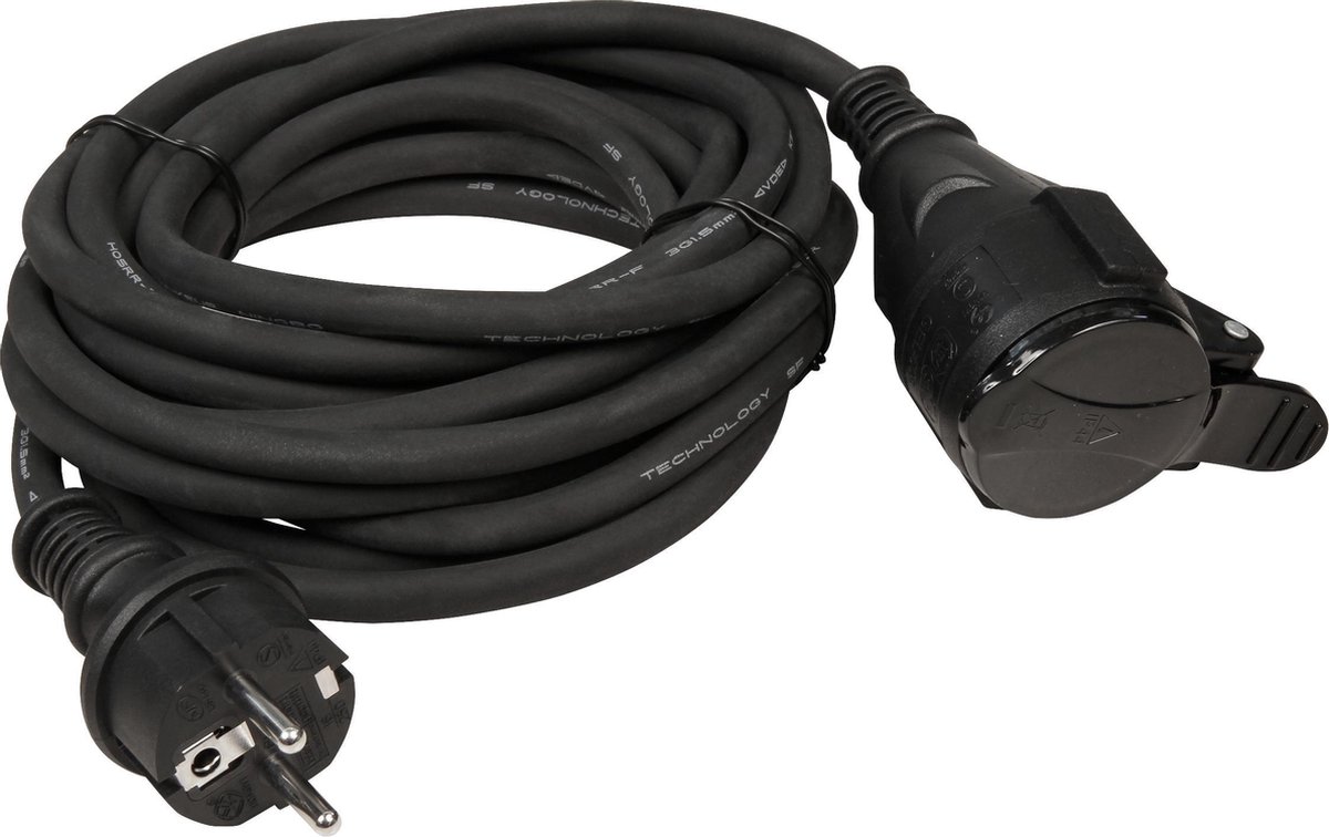 Hoogwaardig Netstroom Verlengsnoer - voor buitengebruik en camping - IP44 spatwaterdicht - Verlengkabel 5 Meter - H05RR-F 3G1.5 (3 x 1,5 mm²) Neopreen kabel