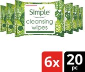 Simple Kind to Skin Reinigingsdoekjes reinigen de huid zachtjes en verwijderen make-up - 6 x 20 wipes - Voordeelverpakking