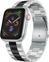 Geschikt voor Apple Watch bandje 42 / 44 / 45 mm - Series 1 2 3 4 5 6 7 SE - Smartwatch iWatch horloge band - 42mm 44mm 45mm - Fungus - RVS metaal - Zilver zwart - Schakel
