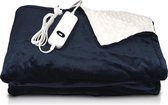 XXL Elektrische deken, 180 x 130 cm, 3 warmtestanden, automatische uitschakeling, wasmachinebestendig, knuffelige warmtedeken, donkerbruin, blauw