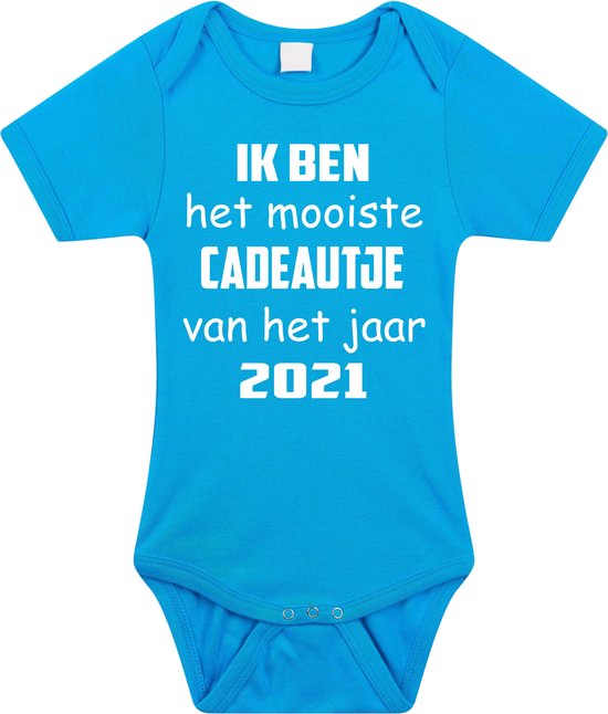 Baby rompertje met leuke tekst | Ik ben het mooiste cadeautje van het jaar 2021 |zwangerschap aankondiging | cadeau papa mama opa oma oom tante | kraamcadeau | maat 56 blauw