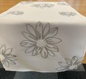 Tafelloper - Linnenlook - Off-White met grijze bloemen - Loper 90 cm