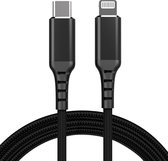 Câble USB C vers Lightning | 2.0 | Certifié MFI | Veste en nylon | Noir | 0,5 mètre | Allteq