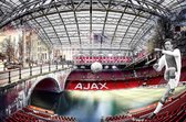 JJ-Art (Canvas) | Ajax voetbal stadion, Amsterdam Arena met Johan Cruijff, gracht, brug en huizen - woonkamer | Keizersgracht, Fine Art, modern | Foto-Schilderij print op Canvas (c