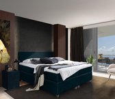 Boxspring New - York inclusief 7-zones pocketveringmatras - Donkerblauw Velvet - 160x200 cm