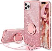 Apple iPhone 12 Back Cover Telefoonhoesje | Glitter | Exclusief Ring Houder | Roze | TPU Hoesje