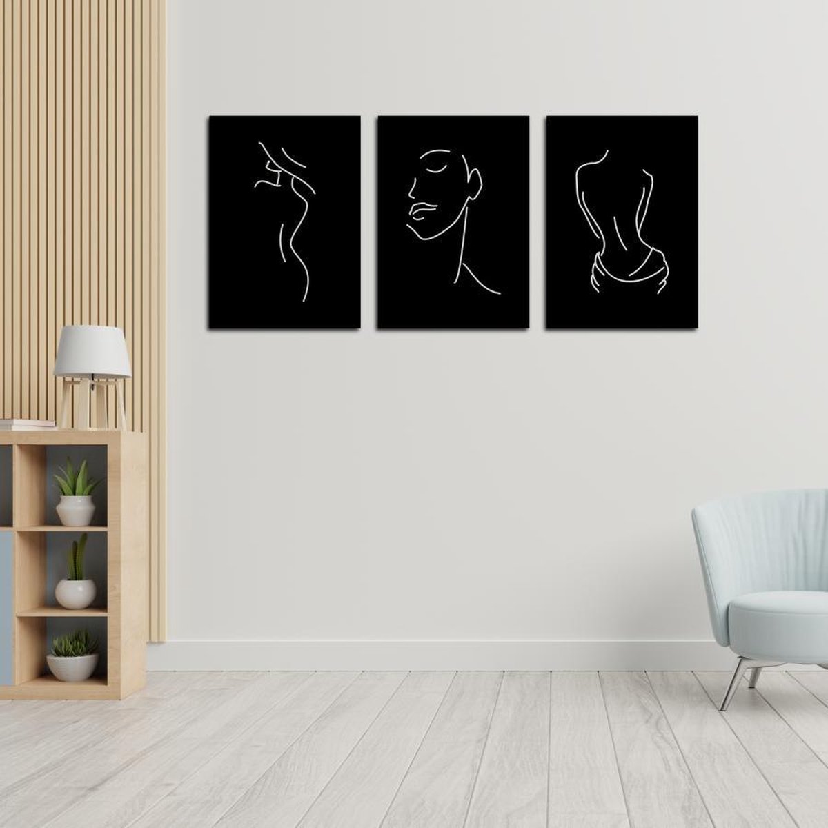 Metalen Wanddecoratie Line Art (drieluik)| Wanddecoratie van metaal | 65x1380cm(LxB) | Kunst van Staal | Metalen wanddecoratie | Line Art | Chic | Elegant | Sexy| Zwart metaal | Tuindecoratie | Modern | Industrieel | Wall art | Gratis verzending