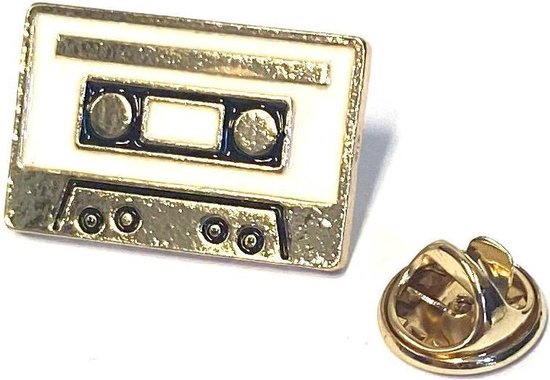 Foto: Cassette tape bandje emaille pin vintage wit 2 5 cm 1 6 cm wit goud