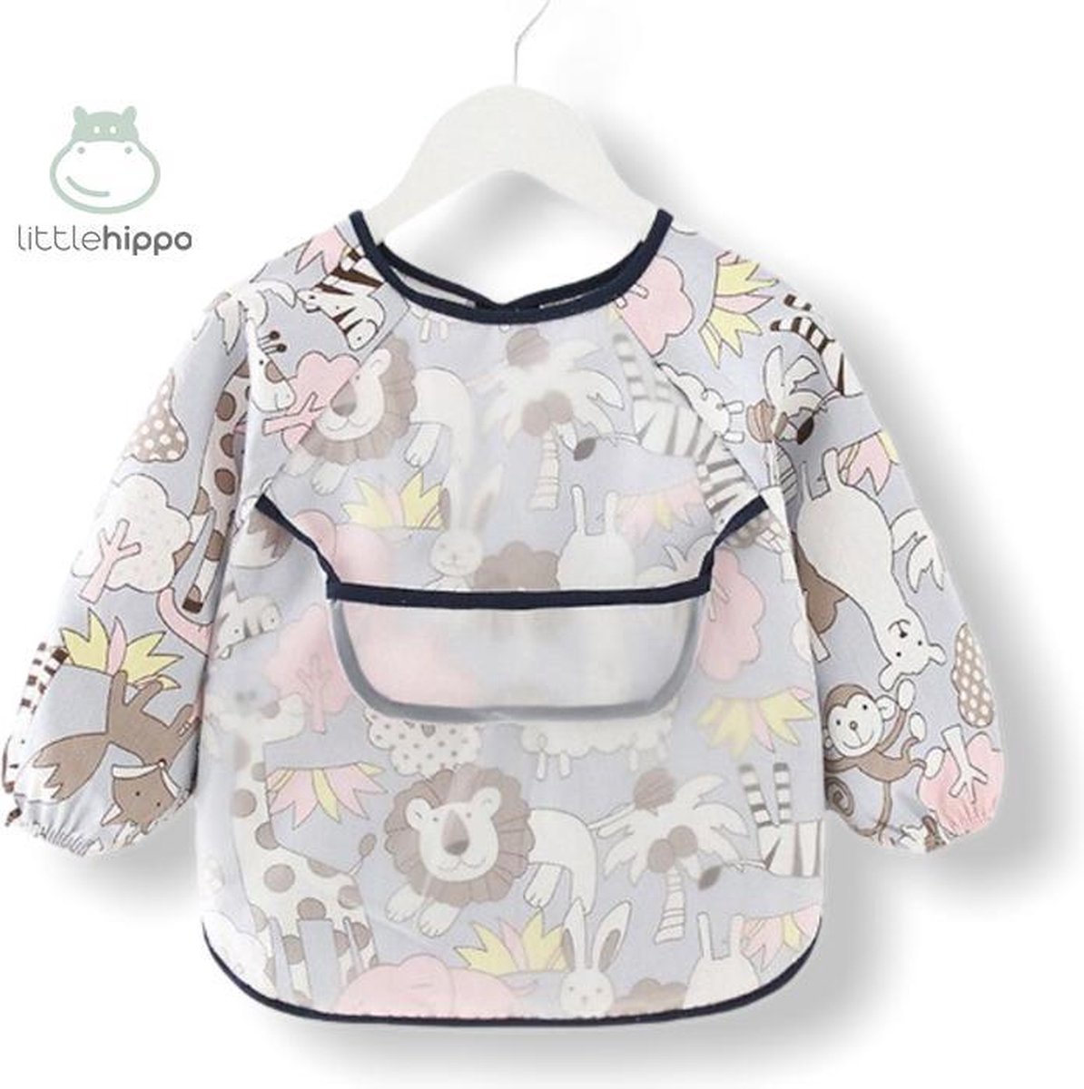 Goedkoopste Kinderschort 'Jungle' lange mouwen - Slab met mouwen - Slabbetje Little hippo - Waterproof - Knutselen - Kliederschort - 12 tot 36 mnd