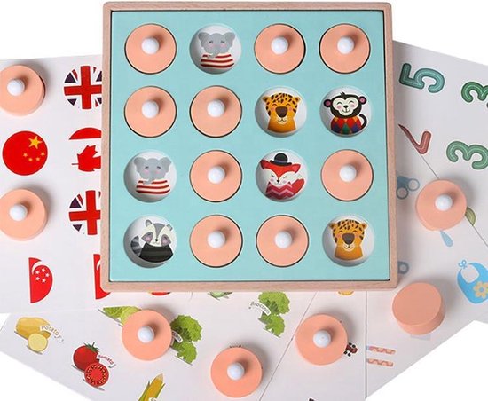 Thumbnail van een extra afbeelding van het spel Memory bordspel voor kinderen| Educatief Speelgoed | Houten Geheugen spel plaatjes| Memorie Schaak Spel | Memory chess | 12 unieke plaatjes