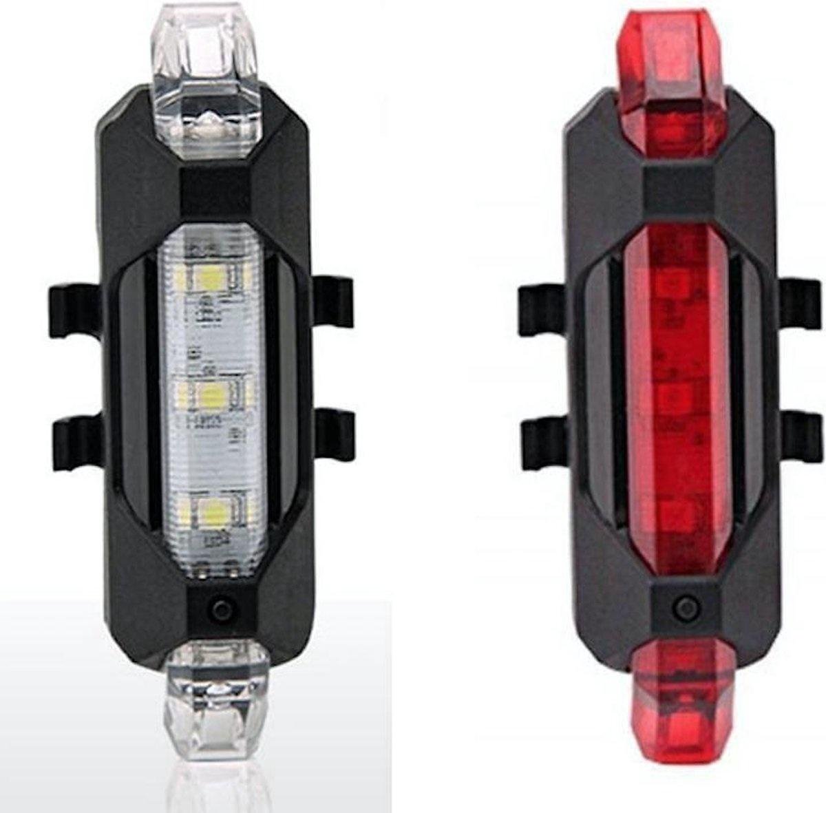 LED Fietsverlichting Set - Voorlicht en Achterlicht - USB Oplaadbaar - Zwart