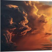 Dibond - Oranje Wolkenvelden - 80x80cm Foto op Aluminium (Wanddecoratie van metaal)