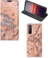 Telefoon Hoesje Sony Xperia 5 II Wallet Book Case Marmer Oranje