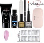 8-Delige Polygel Nagellak Set - Gellak Starterspakket - Incl. UV Lamp Gelnagels - Topcoat Basecoat - Nageltips - Giftset Vrouw - Cadeau - Kleur Rosé Roze