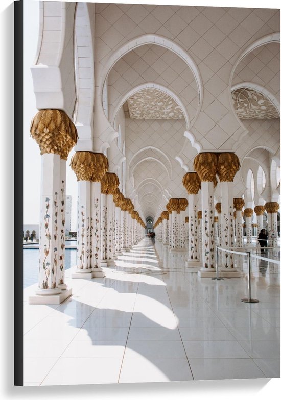 Canvas  - Witte Pilaren in Sjeik Zayed-moskee  - 60x90cm Foto op Canvas Schilderij (Wanddecoratie op Canvas)